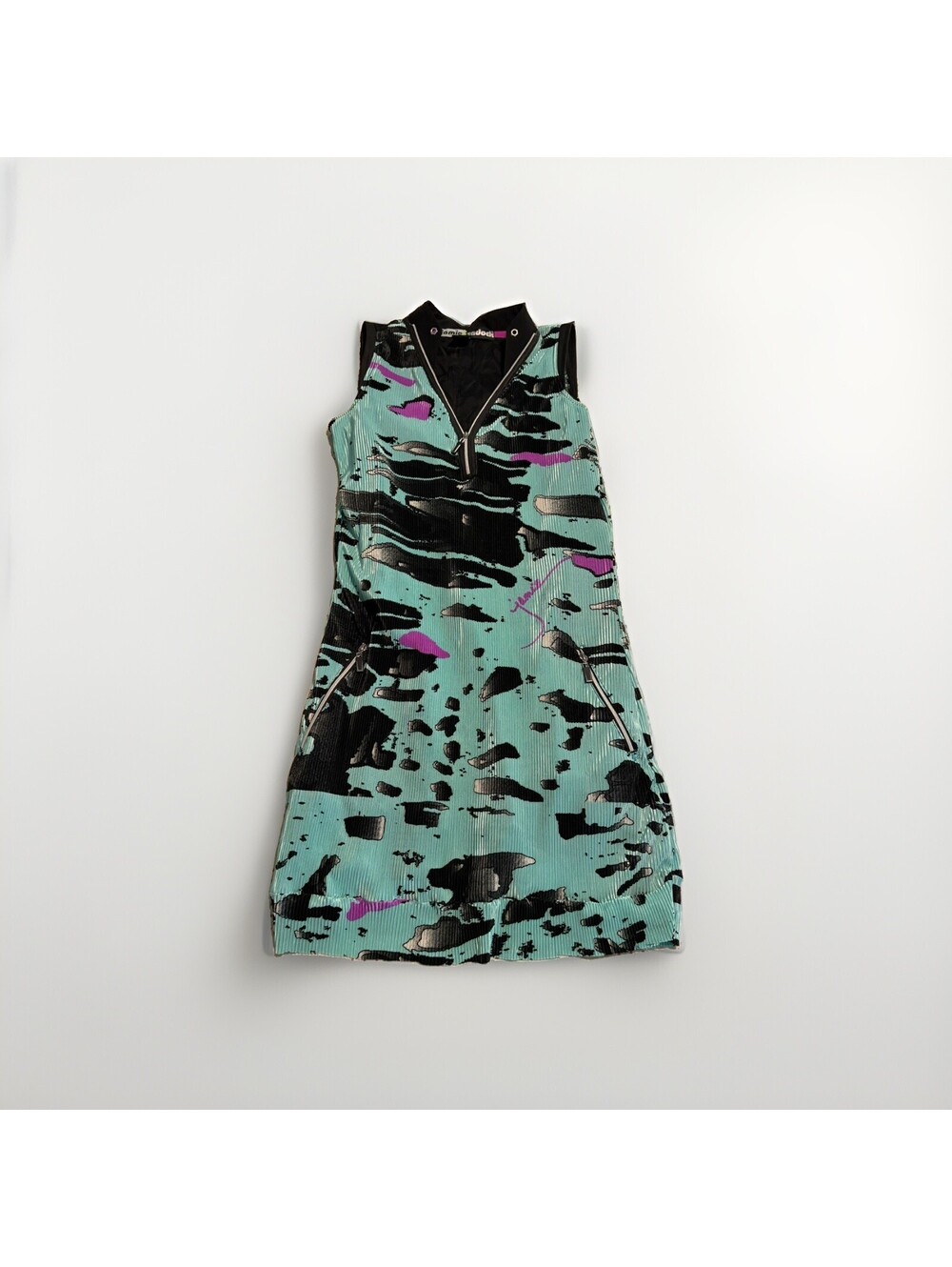 Jamie Sadock Blue Abstract Print Sleeveless Tennis Dress 1/4 Zip Pocket Small